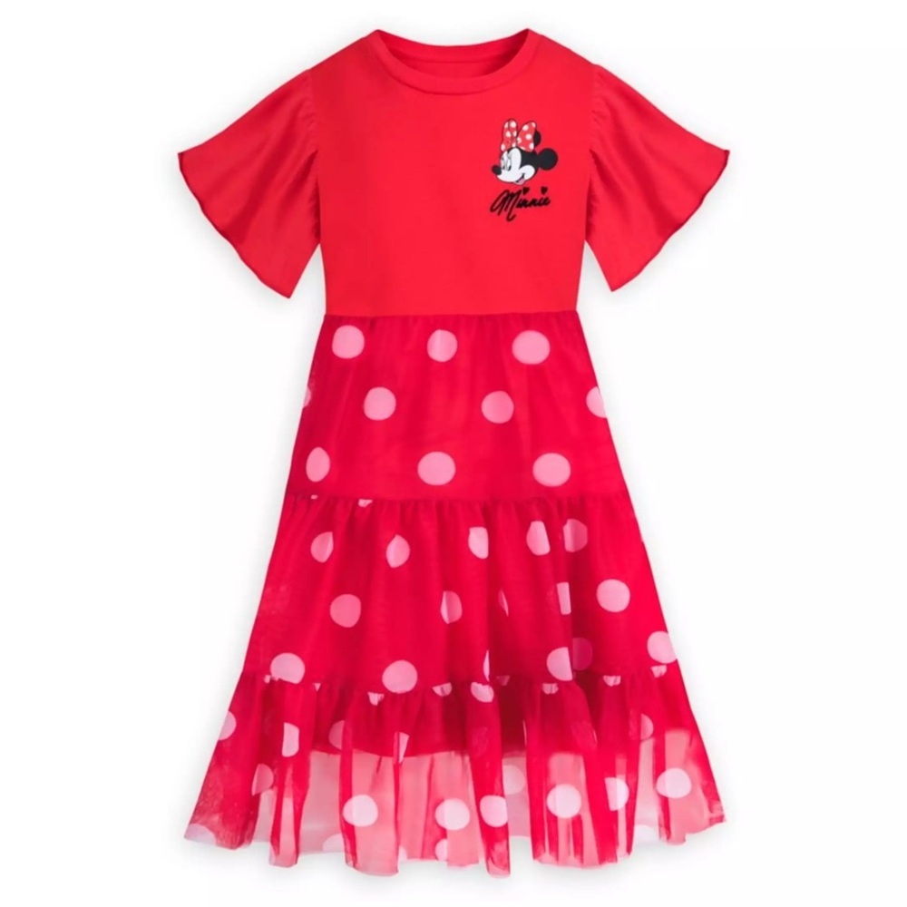 Disney Girls Red Minnie Mouse Dress with White Polka Dot Tulle Skirt –Size Small